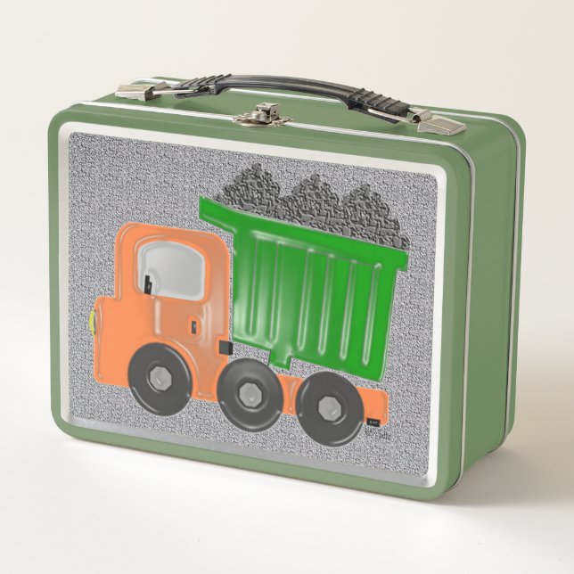 Orange Dump LKWs Metall Brotdose (Vorderseite)