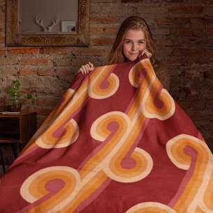 Orange Dunkel Bordeaux Rot Retro Kreise Kunst Must Fleecedecke