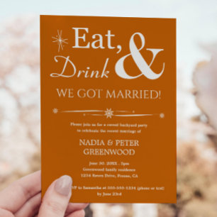 Orange Eat Drinks Wir Got Verheiratetes Elopement  Einladung