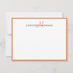 Orange einfache chic minimalistische Monogramm-Bez Mitteilungskarte