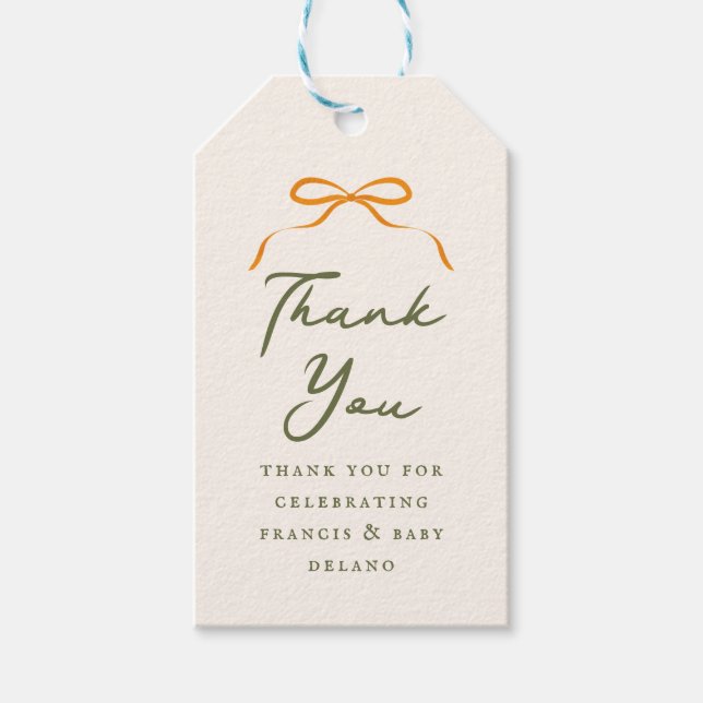 Orange Einfache Schleife Danke Geschenkanhänger (Vorderseite)