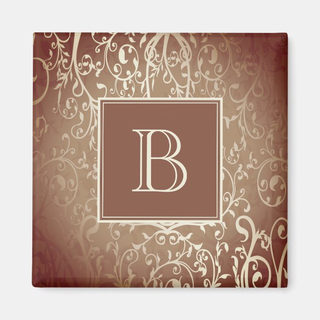 Orange Elegant Blüh Monogram Magnet (Vorne)