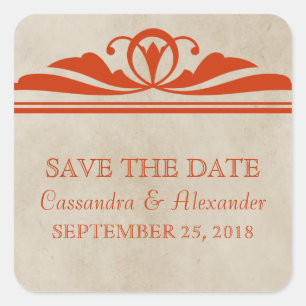 Orange Elegant Deko Save the Date Stickers