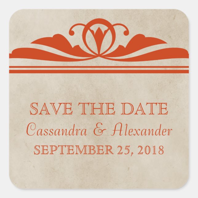 Orange Elegant Deko Save the Date Stickers (Vorderseite)