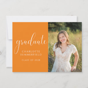 Orange Elegant Script Graduation Photo Invitation