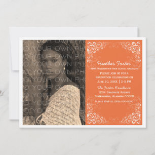 Orange Elegant Swirls Photo Graduation Invitation