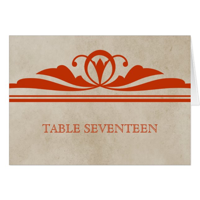 Orange Elegante Deko Tischnummer Card (Vorderseite (Horizontal))
