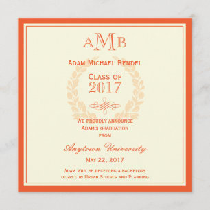 Orange elegante Monogramm-Abschluss-Mitteilung Ankündigung