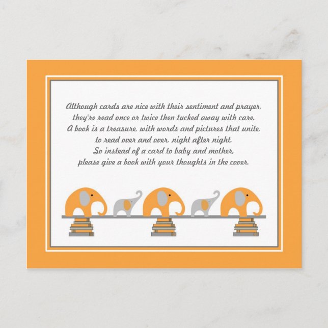Orange Elephant Insert for Book Baby Shooter Einladungspostkarte (Vorderseite)