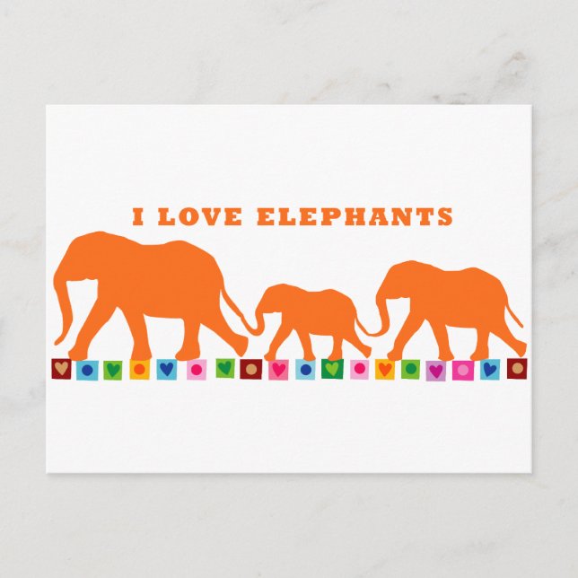 Orange Elephants Walking Postkarte (Vorderseite)