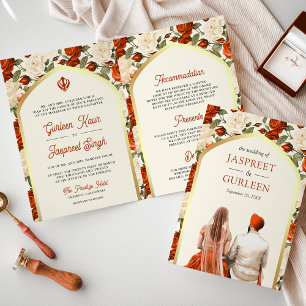 Orange Elfenbein Blumen Sikh Hochzeit Gesamtes Out Einladung