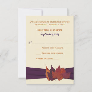 Orange, Elfenbein, Lila getrocknete Blätter Hochze RSVP Karte