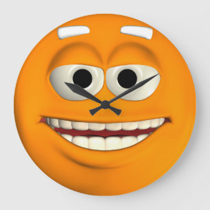 Orange Emoticon Große Wanduhr
