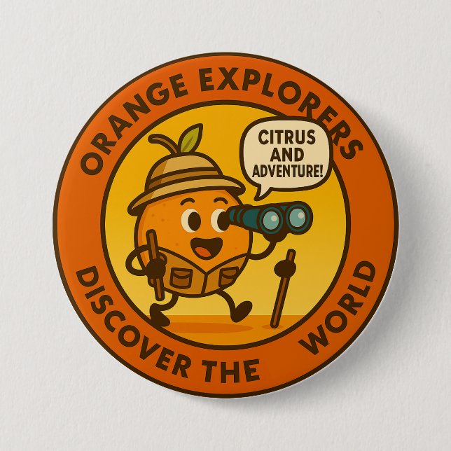 Orange Entdecker entdecken die Welt Button (Vorderseite)