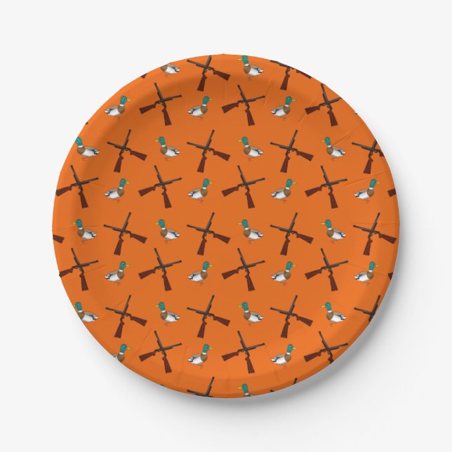 Orange Entenjagdmuster Pappteller (Vorderseite)