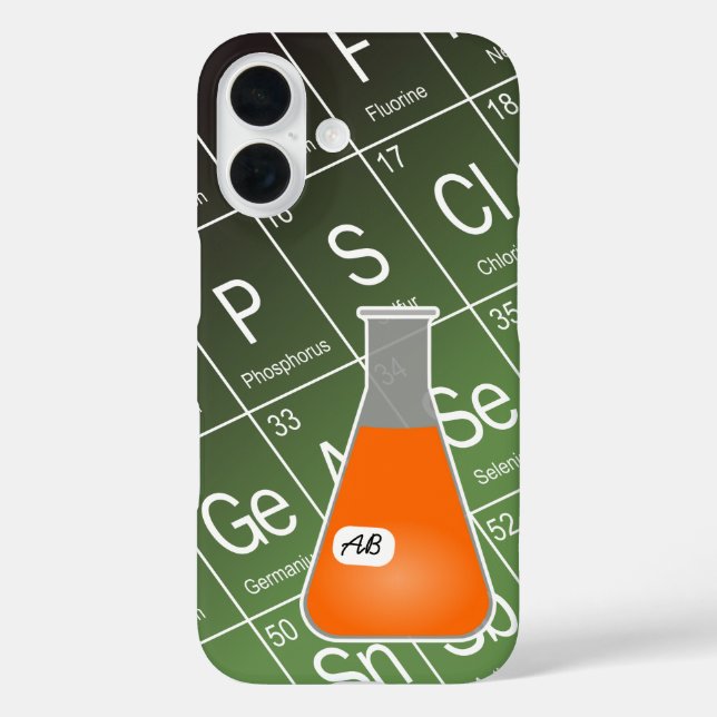 Orange Erlenmeyer Flask (mit Initials) Chemie iPhone 16 Hülle (Rückseite)