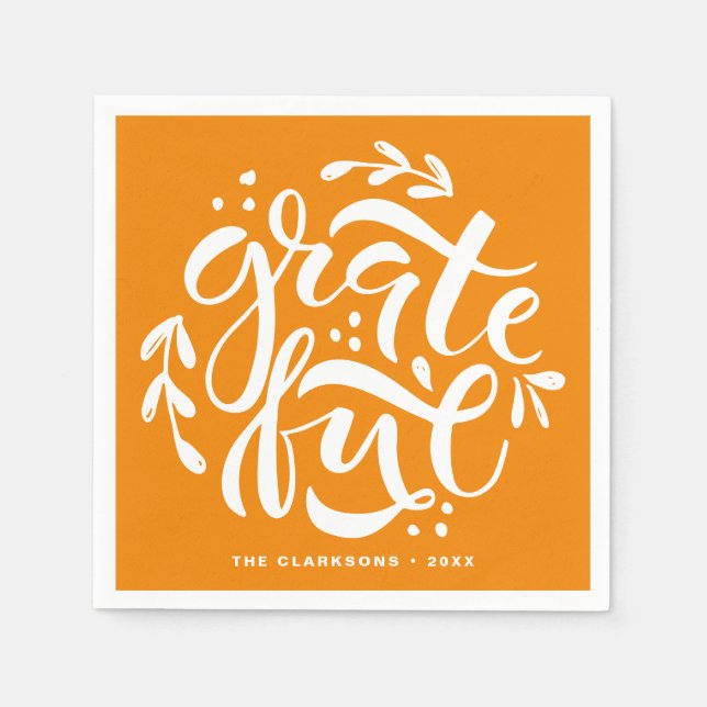 Orange-Erntedank mit Handschrift Serviette (Vorderseite)