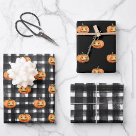 ORANGE ERNTEDANK PUMPKINS MIT SCHWARZEM HINTERGRUN GESCHENKPAPIER SET