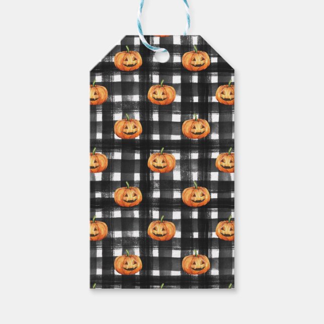 ORANGE ERNTEDANK PUMPKINS SCHWARZ-WEISS KARIERT GESCHENKANHÄNGER (Vorderseite)