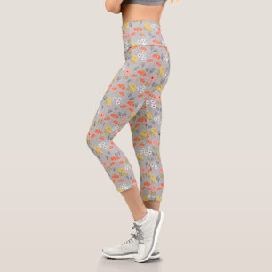 Orange et Jaune Dodle Fleurs Capri Leggings
