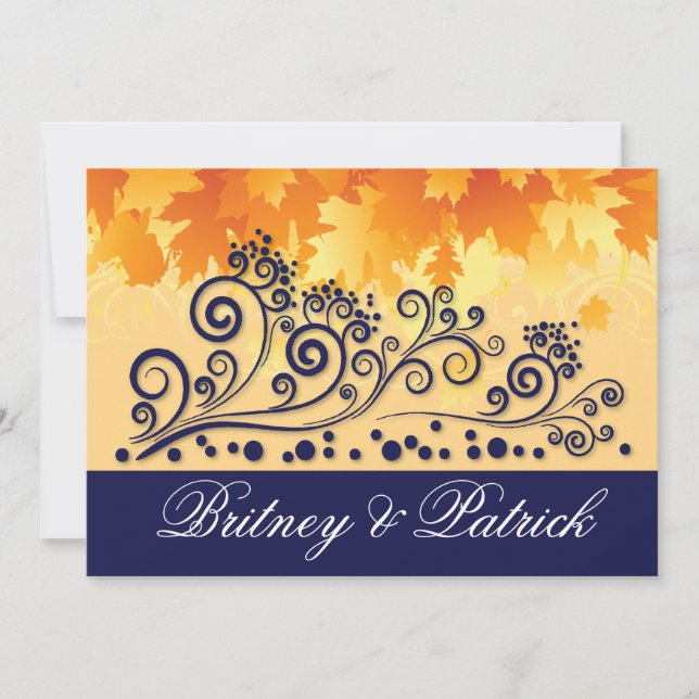 Orange et Navy Blue Fall Invitations aux mariages (Devant)