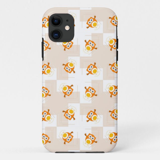 Orange Eulen-Illustrations-Muster Case-Mate iPhone Hülle (Rückseite)