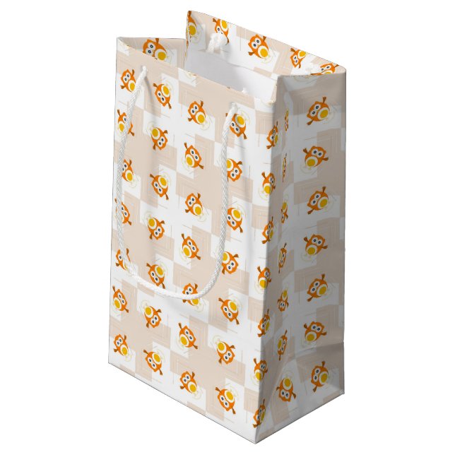 Orange Eulen-Illustrations-Muster Kleine Geschenktüte (Rückseite Schrägansicht)