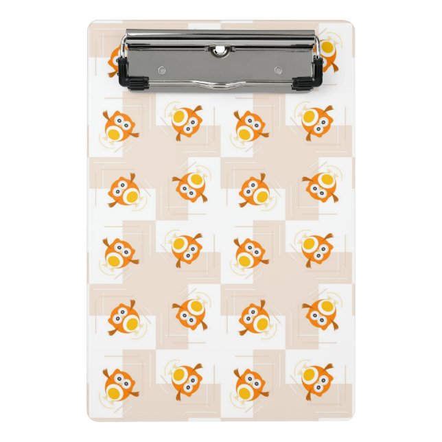 Orange Eulen-Illustrations-Muster Mini Klemmbrett (Vorderseite)