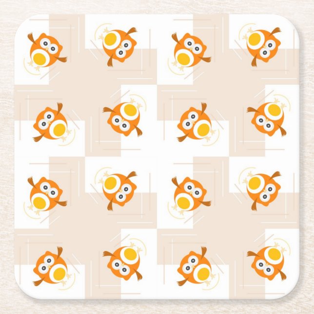 Orange Eulen-Illustrations-Muster Rechteckiger Pappuntersetzer (Vorderseite)