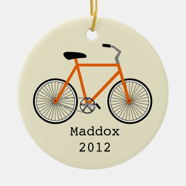Orange Fahrrad-personalisierte Verzierung Keramik Ornament (Vorne)