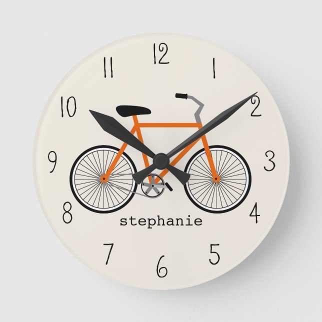 Orange Fahrrad-Uhr Runde Wanduhr (Vorderseite)