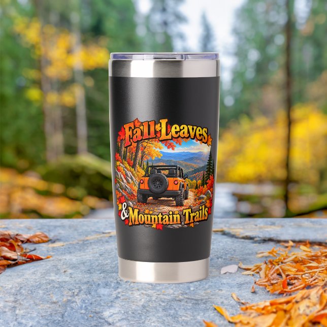 Orange_Fall Blätter & Bergpfade Wasserflasche Thermobecher (Außenbereich (gedreht))