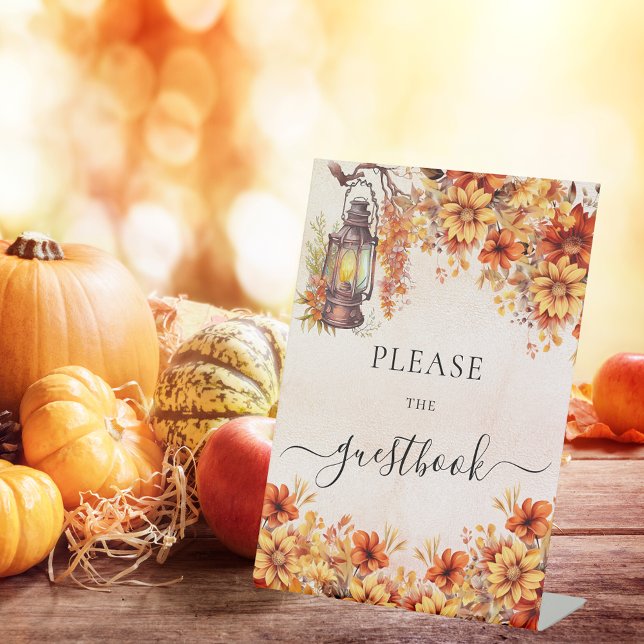 Orange fall Blume Party Gästebuch Sockelschild (Von Creator hochgeladen)