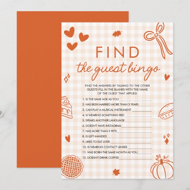 Orange Fall Finden Sie das Bingo Baby Shower Game Einladung (Vorne/Hinten)