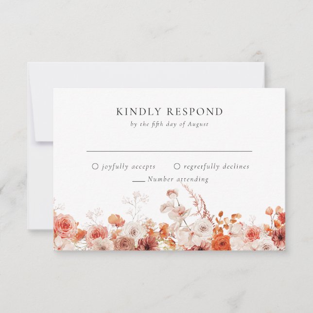 Orange Fall Floral Wedding RSVP Karte (Vorderseite)