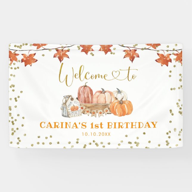Orange Fall Pumpkin Patch Geburtstag Große Banner (Horizontal)