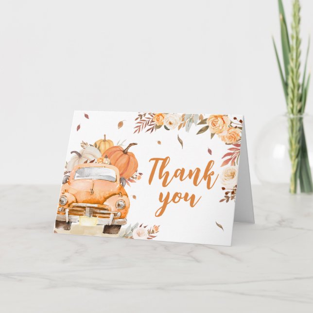 Orange Fall Pumpkin Truck Baby Dusche Dankeskarte (Vorderseite)