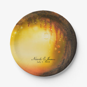 Orange Fall-rustikaler verzauberter WaldEmpfang Pappteller