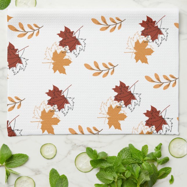 Orange Falling Blätter Pattern Küchenhandtücher Geschirrtuch (Gefaltet)