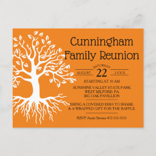 Orange Family Wiedersehen Family Tree Silhouette Einladungspostkarte