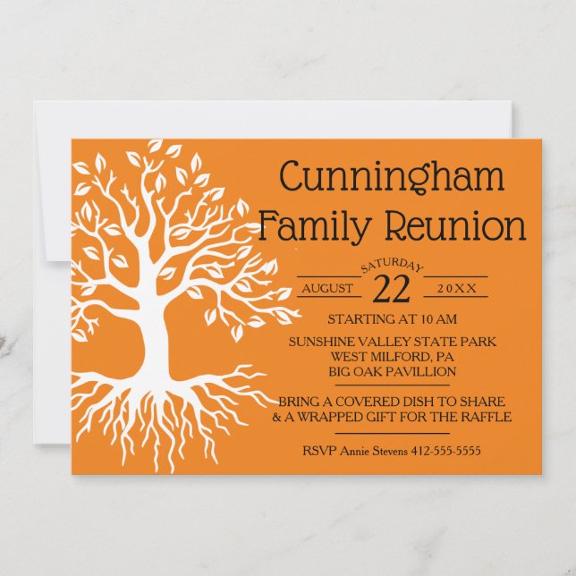 Orange Family Wiedersehen Family Tree Silhouette Save The Date (Vorderseite)