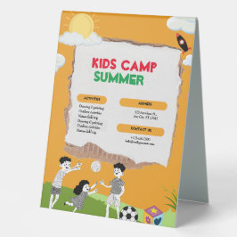 Orange farbenfrohe spielerische Kinder Camp Sommer Tischaufsteller