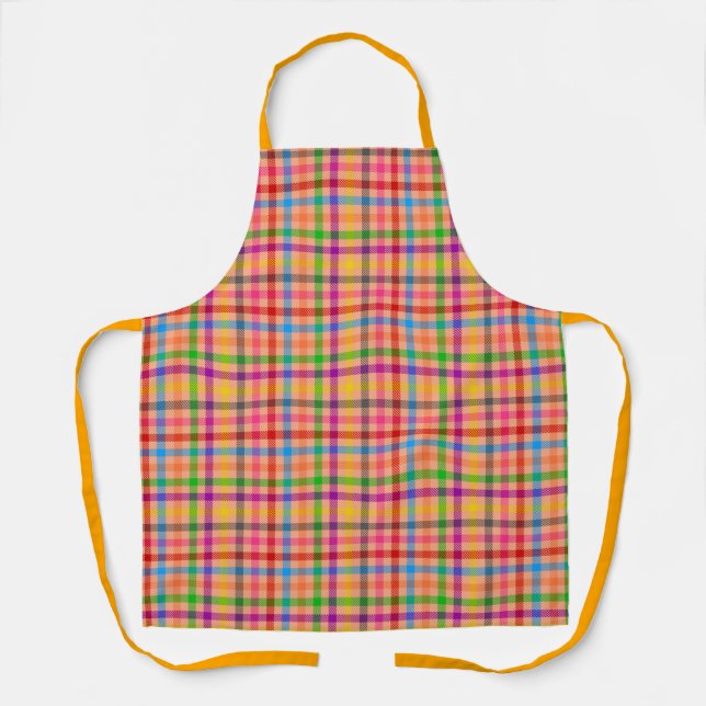 Orange Farbige Gingham Karo Muster  Schürze (Vorderseite)