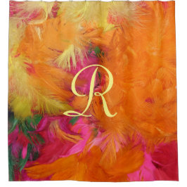 Orange Feathers Duschvorhang gelbe Monogramm