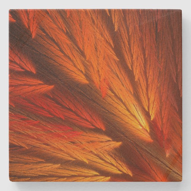 Orange Feathery Fraktal Square Stone Untersetzer (Vorderseite)