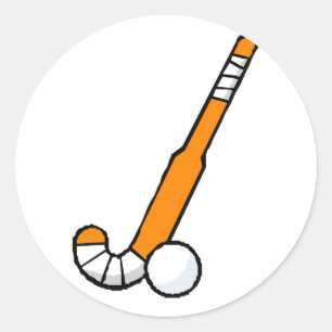 Orange Feld-Hockey-Stock Runder Aufkleber