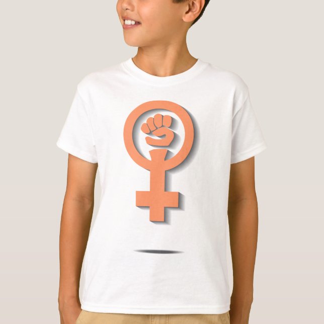 Orange feministischer Venusspiegel-Zeichenentwurf T-Shirt (Vorderseite)