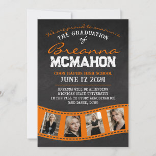 Orange Filmstrip Chalkboard Grad Bekanntgabe Einladung