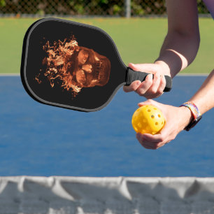 Orange Fire Flaming Skull Pickleball Schläger