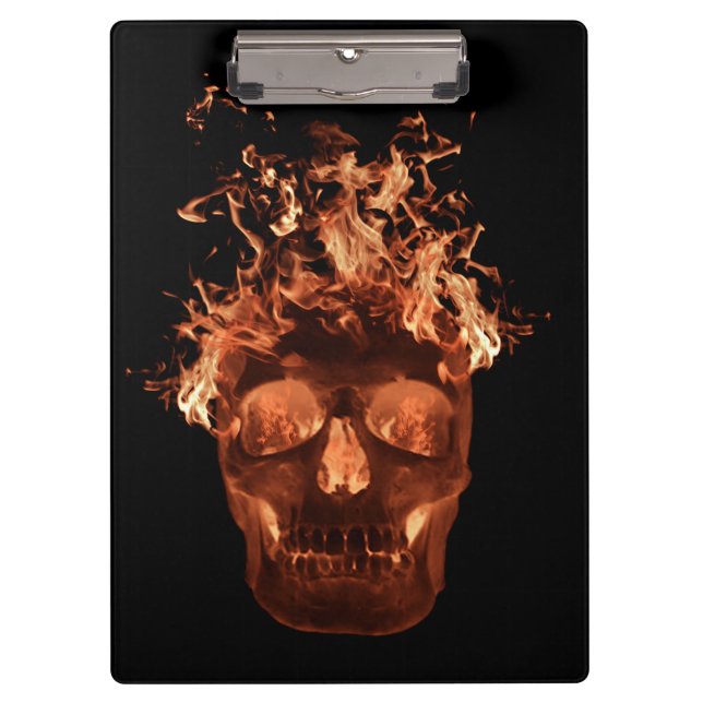 Orange Fire Skull Clipboard Klemmbrett (Vorderseite)